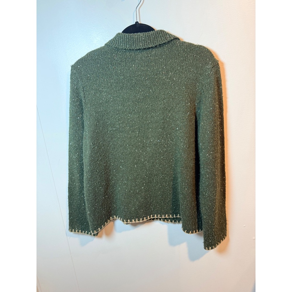 Crazy Horse Liz Claiborne Sweater Green Speckled Knit Zip‎ Up Collared  Size L - Picture 6 of 8